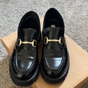 Steve Madden Black Loafers with Gold Detail